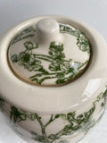 NEW! Porcelain Pottery Jar with Green Cherry Blossoms & Gold Bees