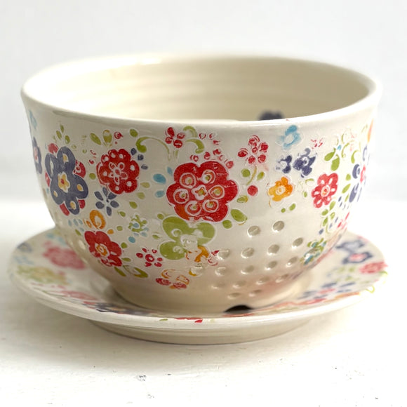 Berry Bowl Quart Size with Pretty Flowers