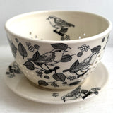 Berry Bowl Quart Size with Black Birds and Grapes Black