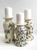 Porcelain Pottery Candleholder Set with Green Cherry Blossoms