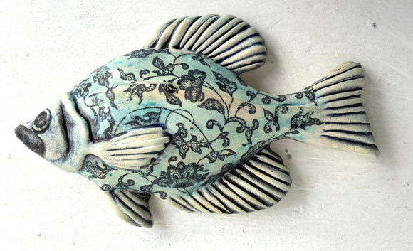 Wall Fish: Freshwater Crappie with Pastel Floral Pattern Left Facing