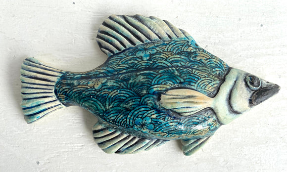 Wall Fish: Freshwater Crappie with Asian Wave Pattern Right Facing