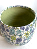 Porcelain Pottery Mug with Spring Flowers Green Interior