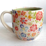 Porcelain Pottery Mug with Pretty Flowers Green Interior