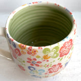 Porcelain Pottery Mug with Pretty Flowers Green Interior