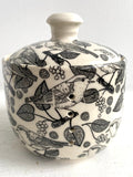 Porcelain Pottery Garlic Keeper with Black Birds and Grapes