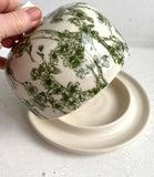 Butter Dish with Cherry Blossoms in Branches Green