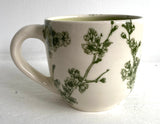 Porcelain Pottery Mug with Green Cherry Blossom Branches Transfer/Green Liner
