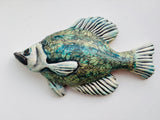 Wall Fish: Freshwater Crappie with Floral Pattern Left Facing in Olive Golds