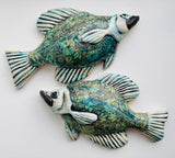 Wall Fish: Freshwater Crappie with Floral Pattern Left Facing in Olive Golds