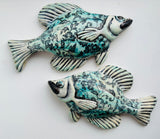 Wall Fish: Freshwater Crappie with Arabesque Floral Pattern Left Facing in Blue