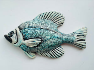 Wall Fish: Freshwater Crappie with Asian Wave Pattern LEFT Facing