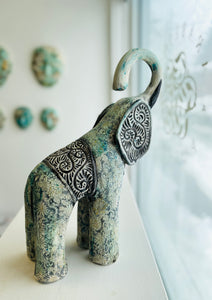 Sculpture of Baby Elephant with Arabesque and Floral Transfer