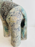 Sculpture of Baby Elephant with Arabesque and Floral Transfer