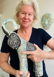 Sculpture of Baby Elephant with Arabesque and Floral Transfer