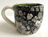 Porcelain Pottery Mug Large with Dahlias/Green Liner/NEW SHAPE