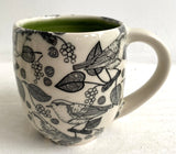 Porcelain Pottery Mug with Black Birds and Grapes/Green Liner RESTOCK OCT 19