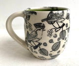 Porcelain Pottery Mug with Black Birds and Grapes/Green Liner RESTOCK OCT 19