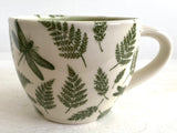 Porcelain Pottery Latte Mug Dragonflies and Ferns/NEW SHAPE