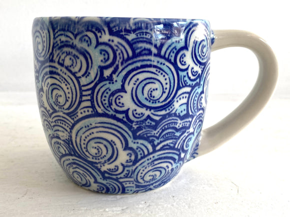 Porcelain Pottery Mug Blue Waves/NEW SHAPE/Pattern RESTOCK OCT 19