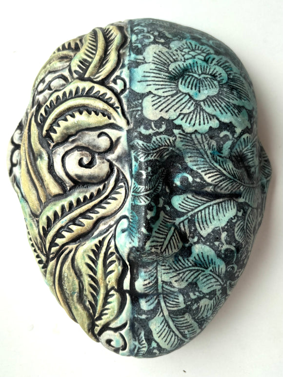 Wall Work: Meditation Mask with Lotus Pattern and Carved Leaves (Left)