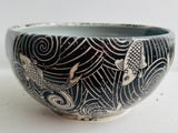 Porcelain Pottery Bowl with Koi in Swirling Water