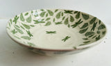 Porcelain Pottery Bowl with Green Dragonflies and Ferns