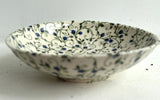 Porcelain Pottery Bowl with Blue Roses on Green Arabesque Vine Shallow