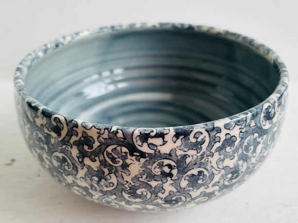 Porcelain Pottery Bowl with Vintage Blue Arabesque NEW
