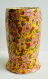 Porcelain Pottery Vase with Pink flowers on a Yellow Ground