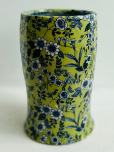 Porcelain pottery Vase with Blue Flowers on Green NEW