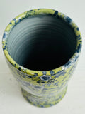 Porcelain pottery Vase with Blue Flowers on Green NEW