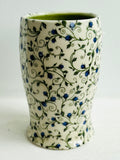 Porcelain Pottery Vase with Blue Roses on Green Vines NEW PATTERN