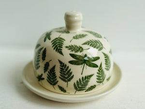 Butter Dish with Dragonflies and Ferns