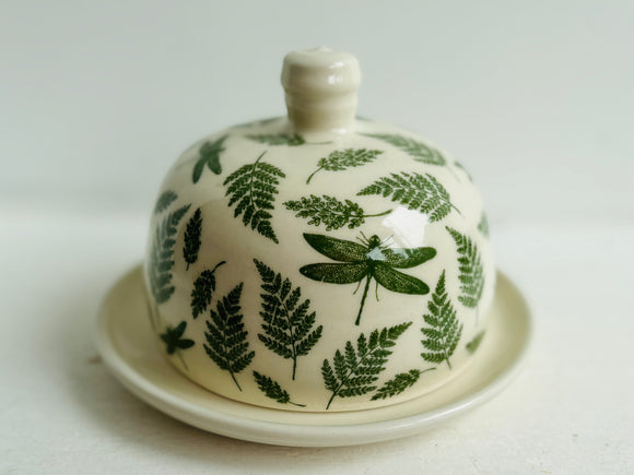 Butter Dish with Dragonflies and Ferns
