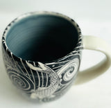 Porcelain Pottery Mug with Koi in Swirling Water Blue Liner