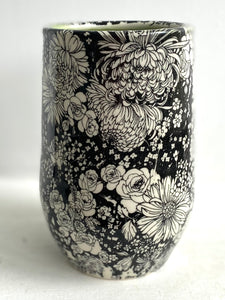 Porcelain Pottery Vase with Dahlias/Green Liner