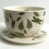 Berry Bowl Quart Size with Dragonflies and Ferns in Green