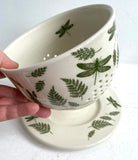 Berry Bowl Quart Size with Dragonflies and Ferns in Green