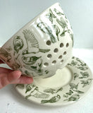 Bowl Berry Bowl Quart Size with Birds and Butterflies in Green