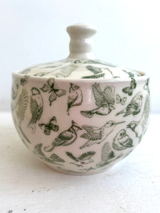 Porcelain Pottery Garlic Keeper with Birds & Butterflies