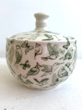 Porcelain Pottery Garlic Keeper with Birds & Butterflies