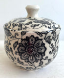 Porcelain Pottery Garlic Keeper with Lotus Flowers on Black