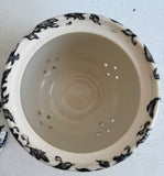 Porcelain Pottery Garlic Keeper with Lotus Flowers on Black