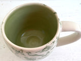 Porcelain Pottery Mug with Green Birds and Butterflies