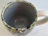Porcelain Pottery Mug Blue Flowers on Green Background/Blue Liner