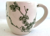 Porcelain Pottery Mug with Green Cherry Blossom Branches