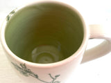Porcelain Pottery Mug with Green Cherry Blossom Branches
