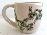 Porcelain Pottery Mug with Green Cherry Blossom Branches