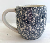 Porcelain Pottery Mug with Blue Arabesque/white interior